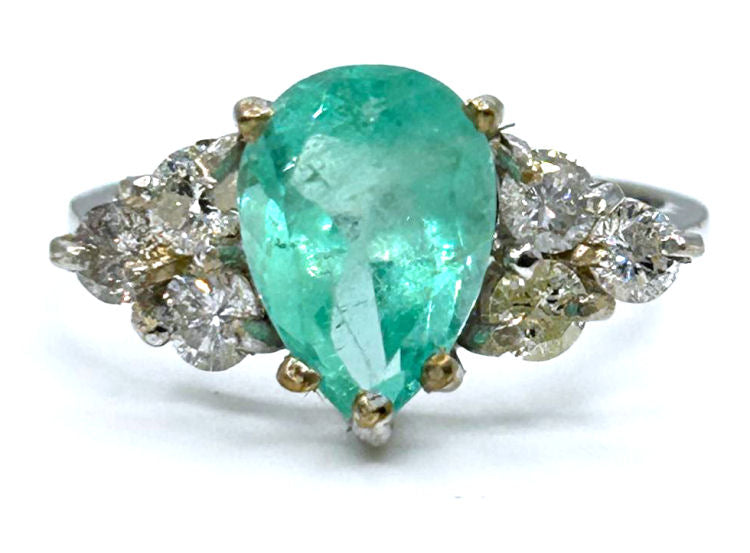 2.43ct Colombian Emerald & Diamond Cluster Ring in 14K White Gold