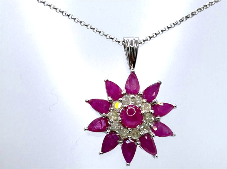 3.24ct Ruby & Diamond Necklace in 18K White Gold