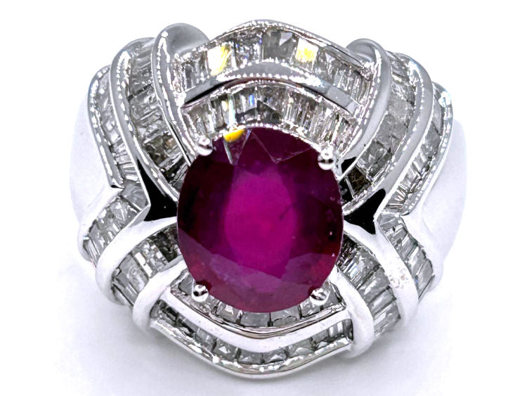 4.41ct Ruby & Diamond Ring in 18K White Gold