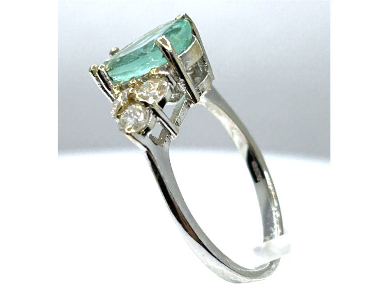1.94ct Colombian Emerald & Diamond Cluster Ring in 14K White Gold