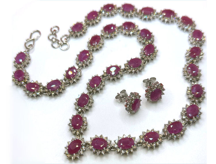 30.40ct Ruby & Diamond Necklace & Earrings Set in 9K White Gold
