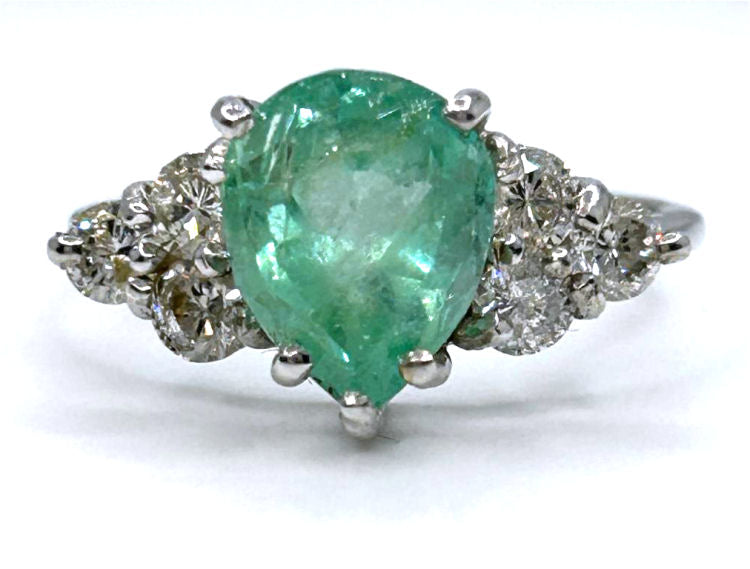 3.60ct Colombian Emerald & Diamond Cluster Ring in 14K White Gold