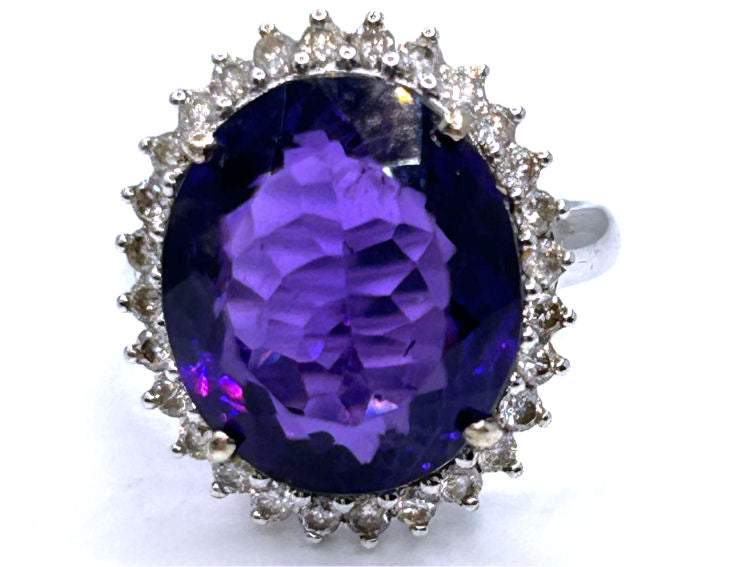 7.49ct Amethyst and Diamond Ring in 14k White Gold