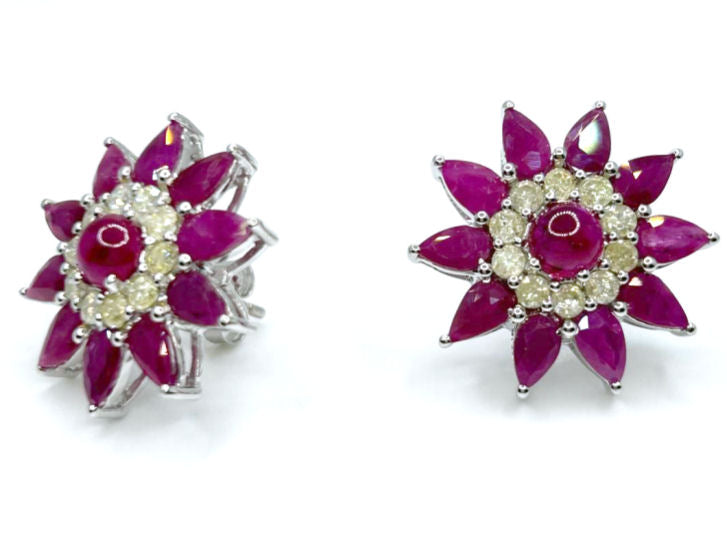 6.47ct Ruby & Diamond Earrings in 18K White Gold