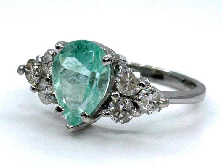3.20ct Colombian Emerald & Diamond Cluster Ring in 14K White Gold