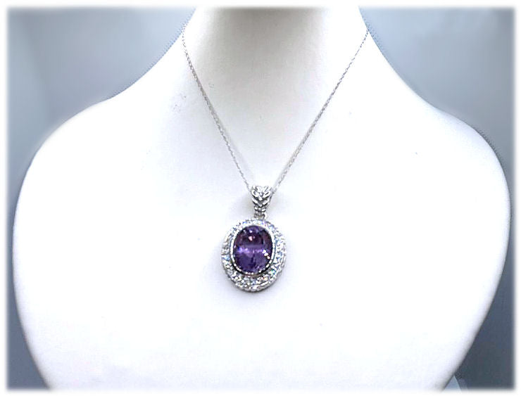 4.60ct Amethyst and Diamond Necklace In 14kt White Gold