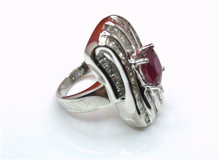 3.83 Carats Ruby Diamond Ring in 14k White Gold