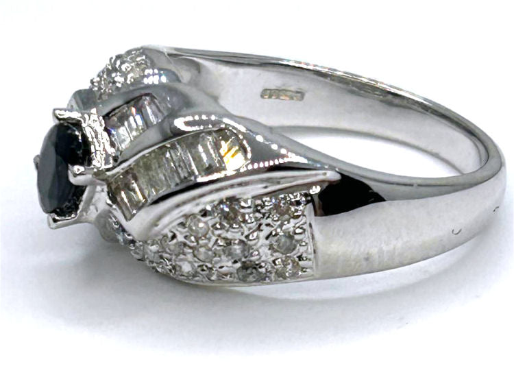 1.38 Ct Diamond Blue Sapphire Ring in 18k White Gold