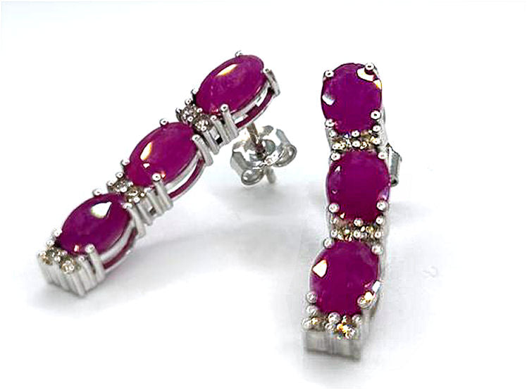 5.10ct Ruby and Diamond Dangling Earrings in 14K White Gold