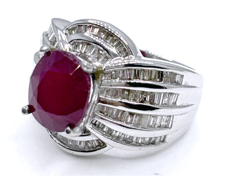 4.30ct Ruby & Diamond Ring in 14K White Gold
