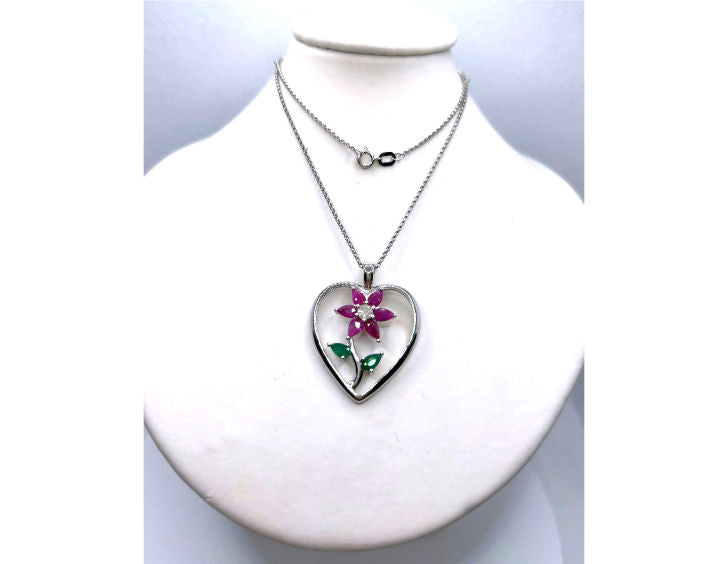 1.86ct Ruby, Emerald And Diamond Necklace in 18k White Gold