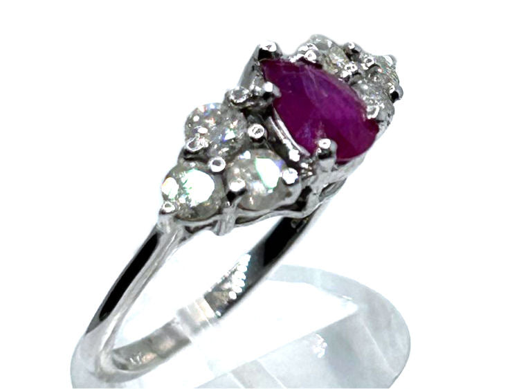 1.73ct Ruby & Diamond Cluster Ring in 14K White Gold