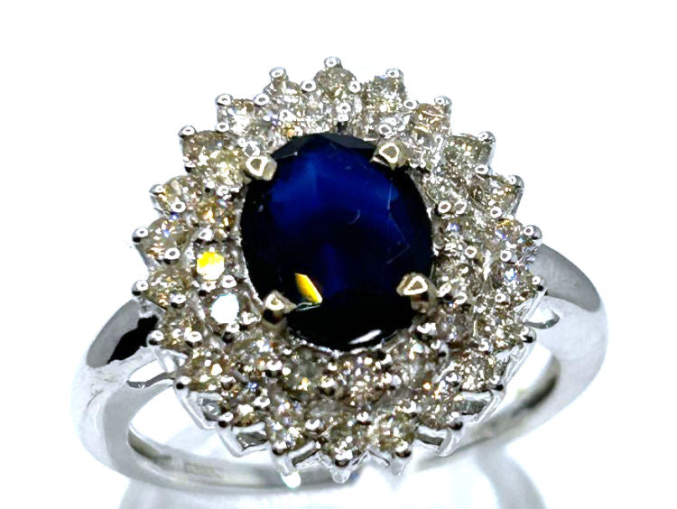 2.60 ctw Diamond and Sapphire Set in 18K White Gold Ring
