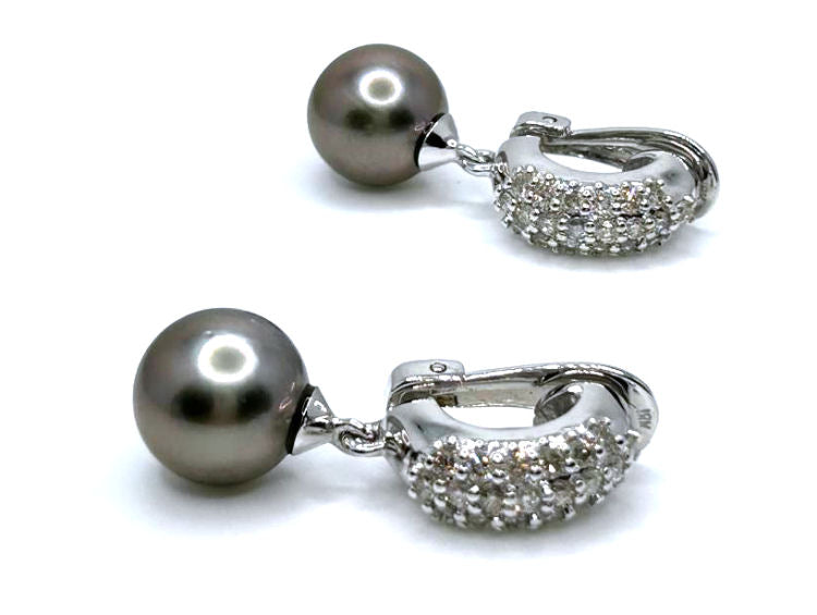 0.60ct Tahitian Pearls & Diamond Drop Earrings in 18K White Gold