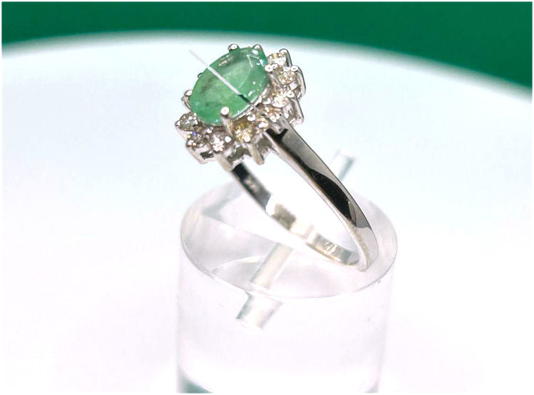 1.14ct Emerald & Diamond Ring in 14K White Gold