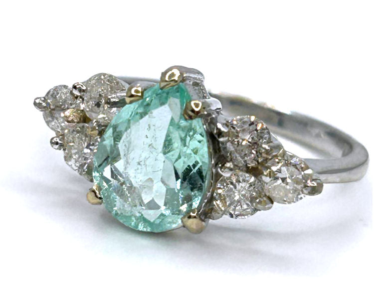 1.80ct Colombian Emerald & Diamond Cluster Ring in 14K White Gold
