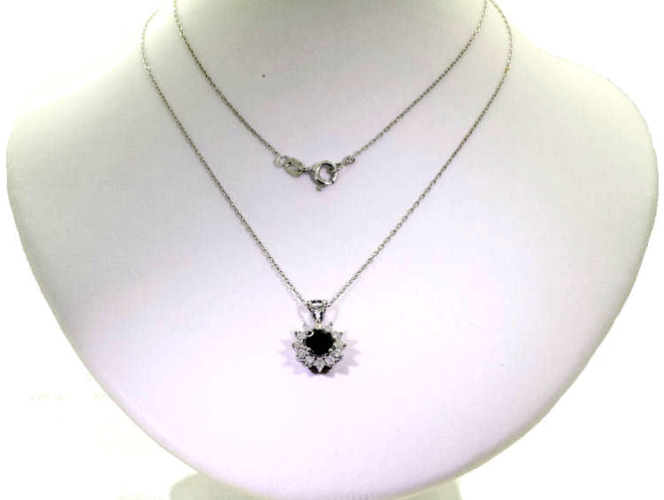 1.00ct Black & White Diamond Necklace in 18K & 14K White Gold