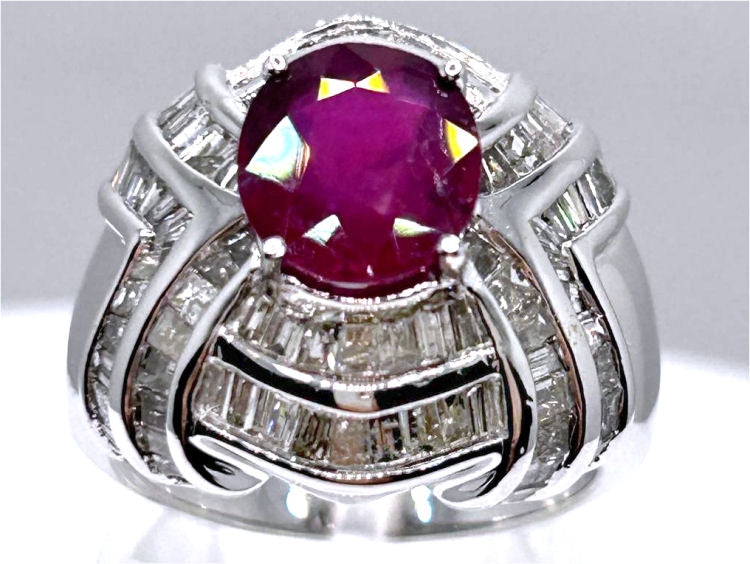 4.41ct Ruby & Diamond Ring in 18K White Gold