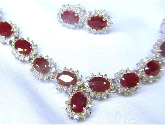 30.40ct Ruby & Diamond Necklace & Earrings Set in 9K White Gold