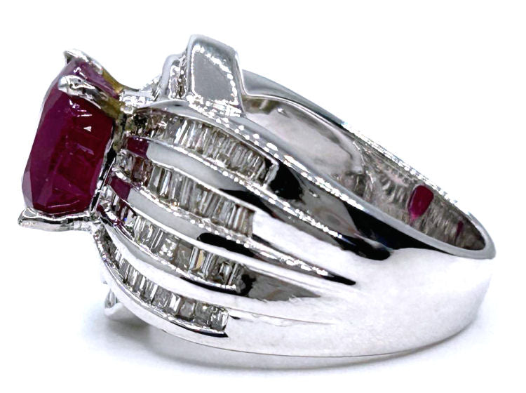 4.30ct Ruby & Diamond Ring in 14K White Gold