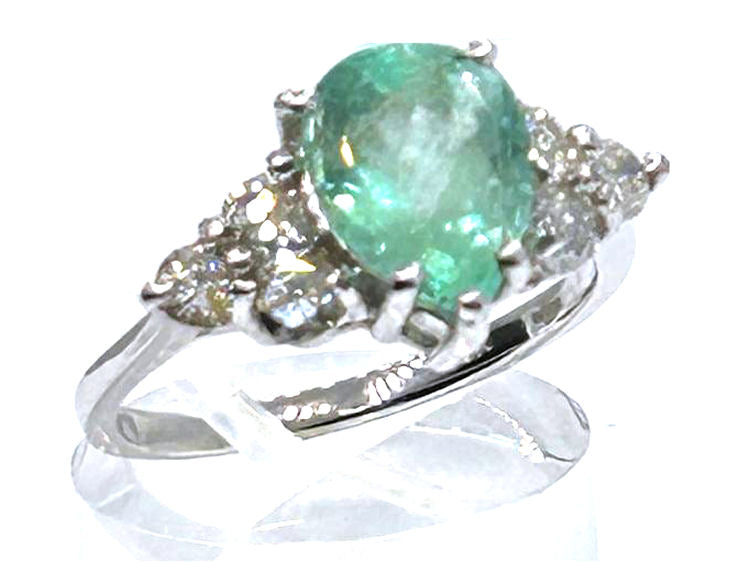 3.60ct Colombian Emerald & Diamond Cluster Ring in 14K White Gold