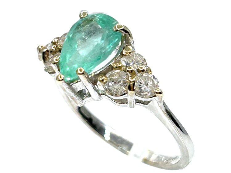 1.94ct Colombian Emerald & Diamond Cluster Ring in 14K White Gold