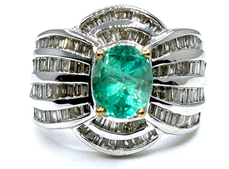 3.20ct Emerald & Diamond Ring in 18K White Gold