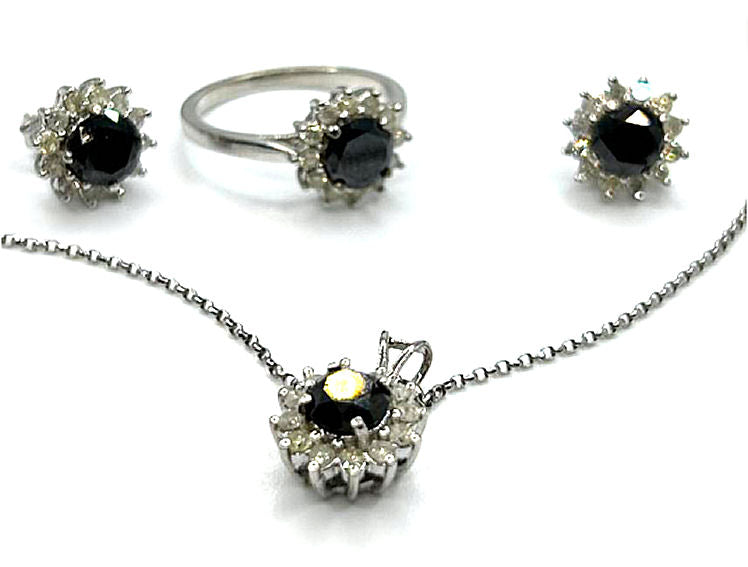 4.00ct Black & White Diamond Necklace, Earrings & Ring Set in 18K & 14K Gold