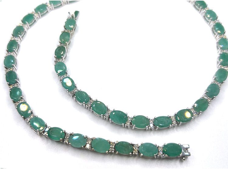 37.00ct Emerald & Diamond Necklace in 14K White Gold
