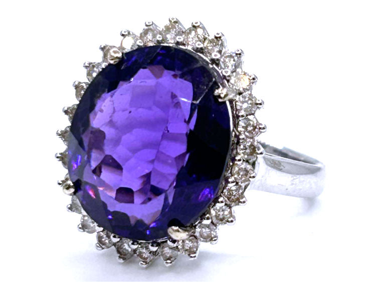 7.49ct Amethyst and Diamond Ring in 14k White Gold