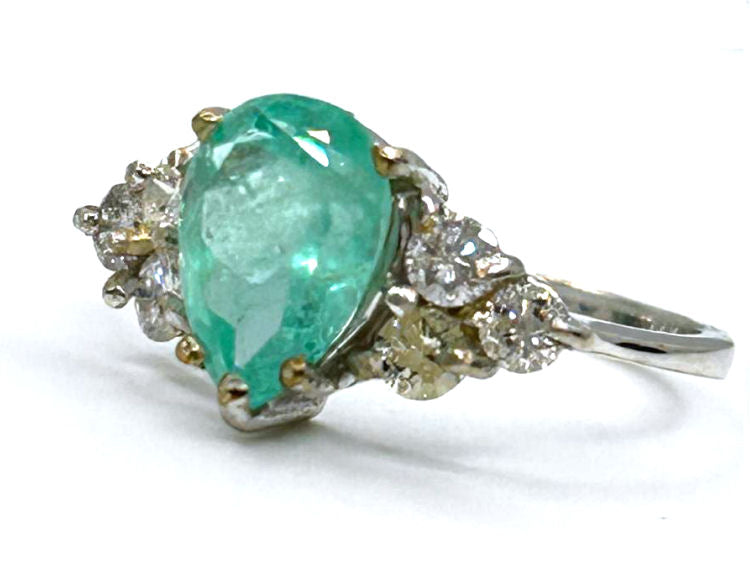 2.43ct Colombian Emerald & Diamond Cluster Ring in 14K White Gold