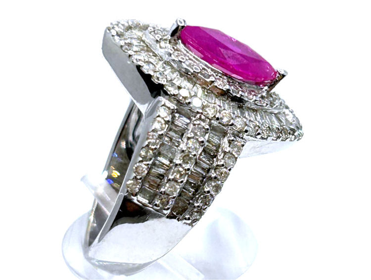 3.16ct Ruby & Diamond Ring in 14K White Gold