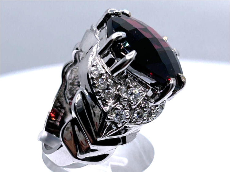 12.56ct Rhodolite & Diamond Ring in 14K White Gold