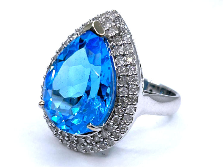 15.10ct Swiss Blue Topaz & Diamond Ring in 14K White Gold