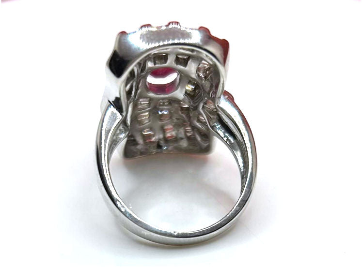 3.83 Carats Ruby Diamond Ring in 14k White Gold