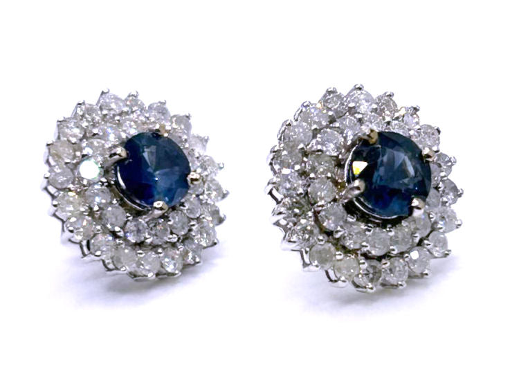 5.60ct Ceylon Sapphire & Diamond Earrings in 12K White Gold