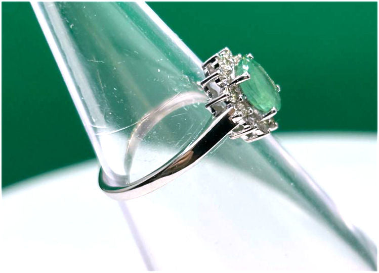 1.14ct Emerald & Diamond Ring in 14K White Gold