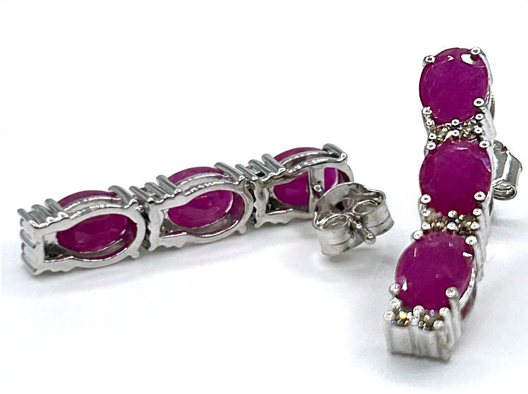 5.10ct Ruby and Diamond Dangling Earrings in 14K White Gold