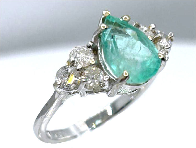 2.93ct Colombian Emerald & Diamond Cluster Ring in 14K White Gold