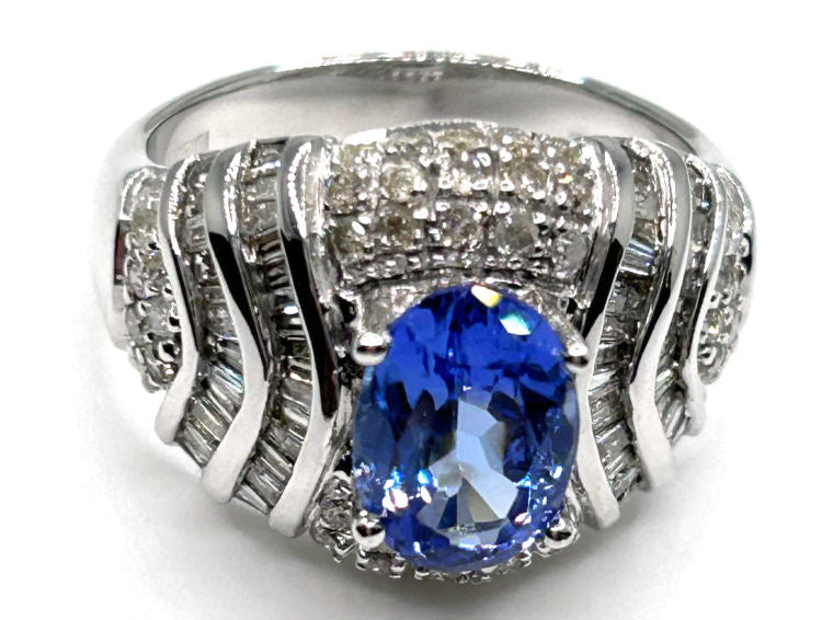 3.14ct Tanzanite & Diamond Ring in 14K White Gold