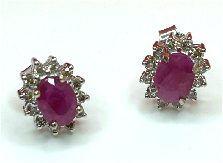 2.50ct Ruby & Diamond Earrings in 14K White Gold