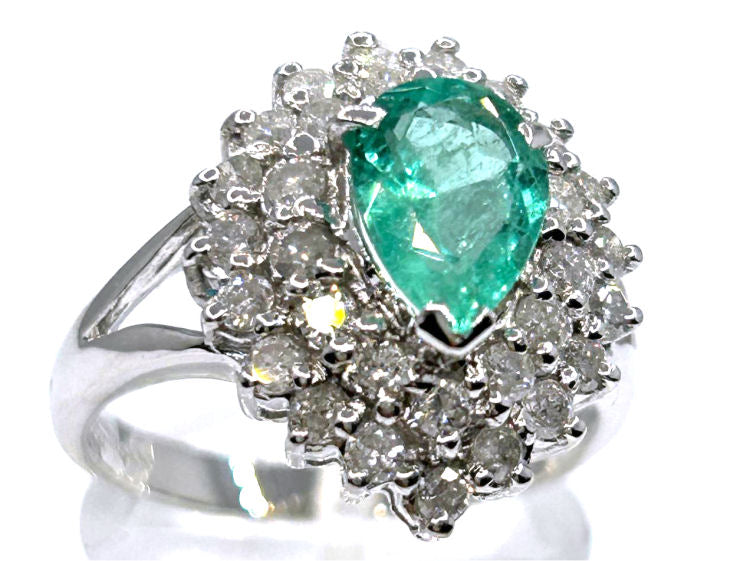 Striking 1.99ct Diamond & Emerald 18K White Gold Ring