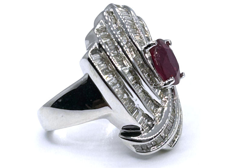 4.29ct Ruby and Diamond Set in 14K White Gold Ring