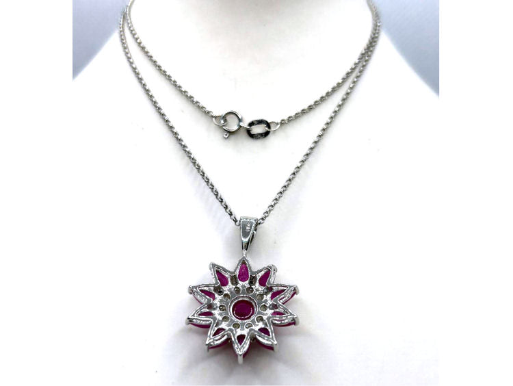 3.24ct Ruby & Diamond Necklace in 18K White Gold