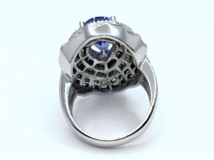 4.45ct Tanzanite & Diamond Ring in 14K White Gold