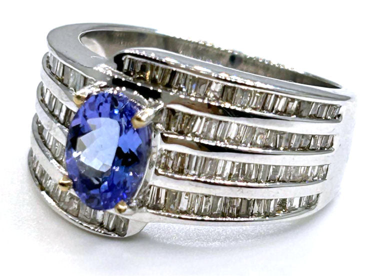 2.04ct Tanzanite & Diamond Ring in 18K White Gold - Baguette Shape