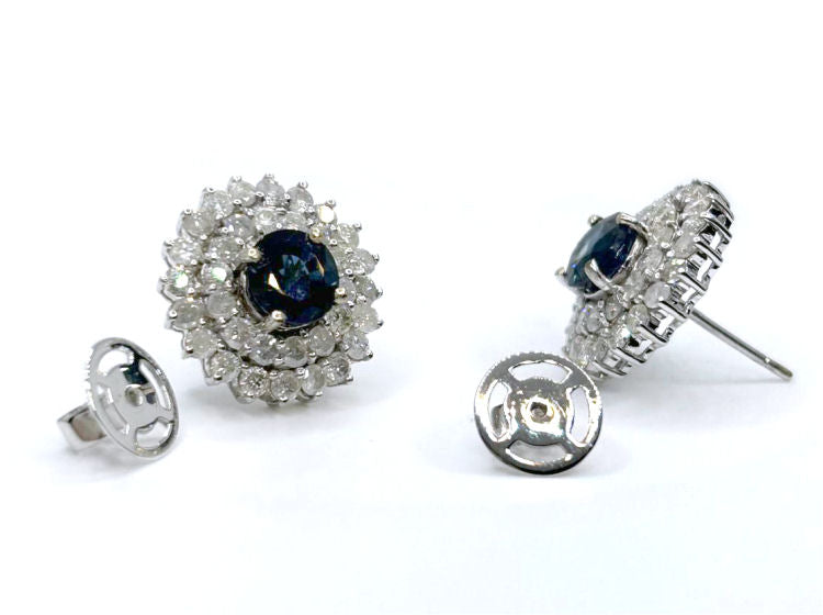5.58ct Ceylon Sapphire & Diamond Earrings in 12K White