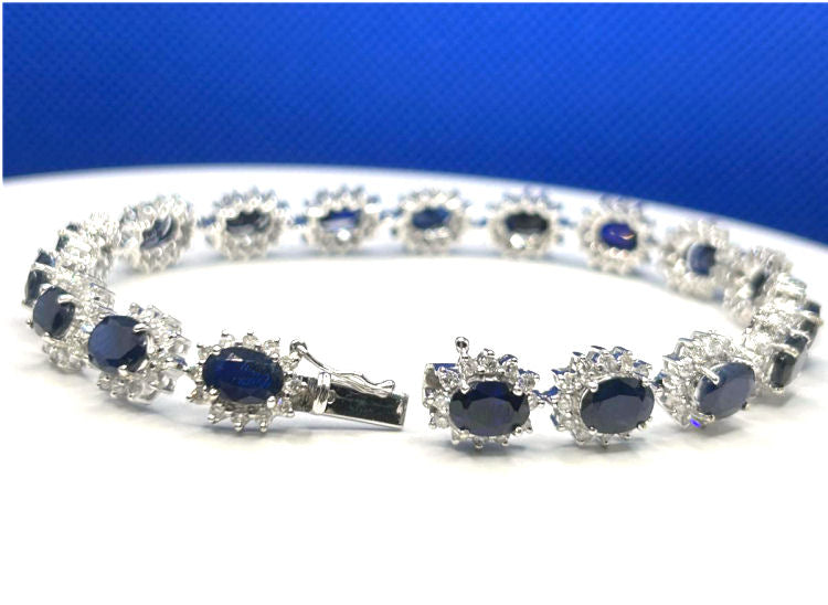 19.15ct Sapphire & Diamond Bracelet in 14K White Gold