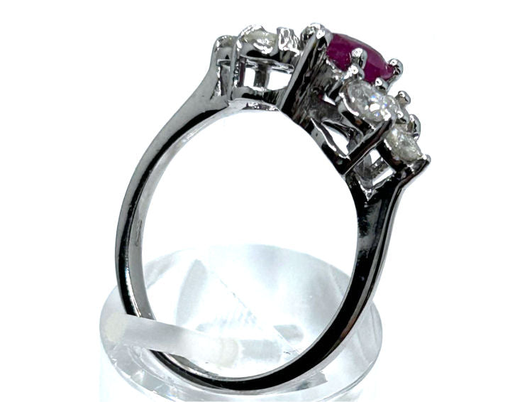 1.73ct Ruby & Diamond Cluster Ring in 14K White Gold