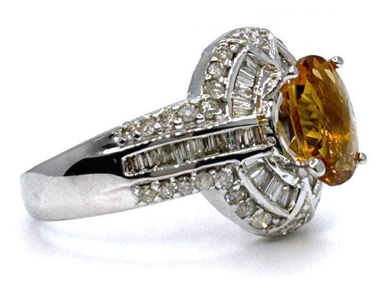2.41ct Citrine & Diamond Ring in 14K White Gold